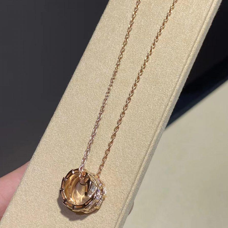 [Charm Aries Jewelry]SERPENTI PINK GOLD NECKLACE DOUBLE RING DIAMOND