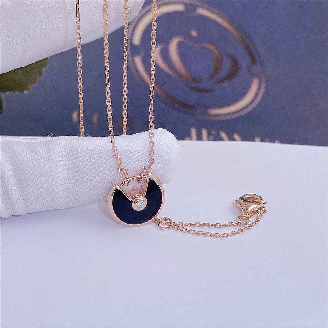 [Charm Aries Jewelry]AMULETTE ROSE GOLD ONYX NECKLACE