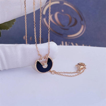 [Charm Aries Jewelry]AMULETTE ROSE GOLD ONYX NECKLACE