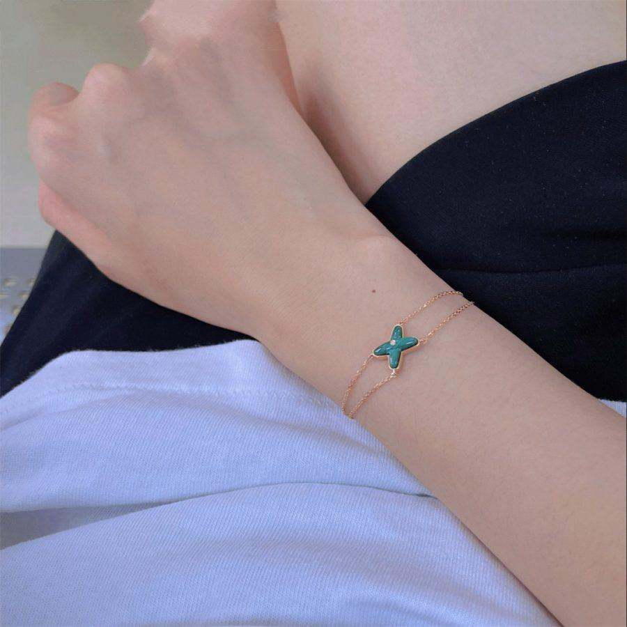 [Charm Aries Jewelry]JEUX BRACELET MALACHITE PINK GOLD 1 DIAMOND