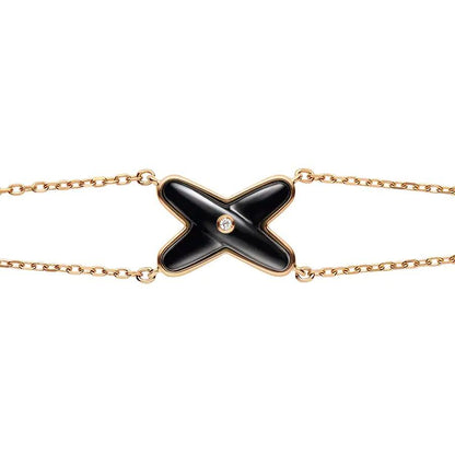 [Charm Aries Jewelry]JEUX BRACELET ONYX PINK GOLD 1 DIAMOND