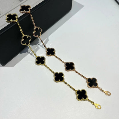 [Charm Aries Jewelry]CLOVER  5 MOTIFS BLACK ONYX BRACELET