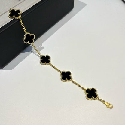 [Charm Aries Jewelry]CLOVER  5 MOTIFS BLACK ONYX BRACELET