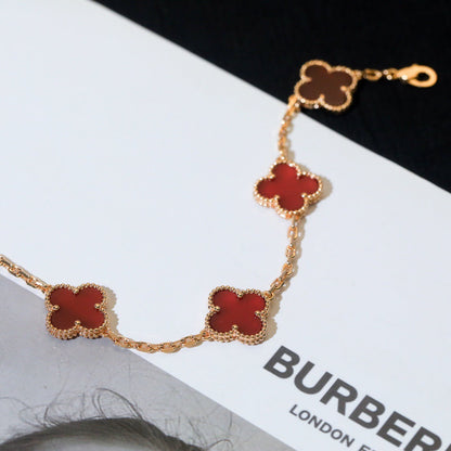 [Charm Aries Jewelry]CLOVER 5 MOTIFS RED AGATE  BRACELET