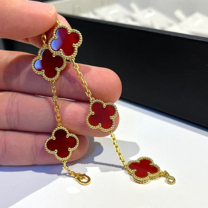 [Charm Aries Jewelry]CLOVER 5 MOTIFS RED AGATE  BRACELET