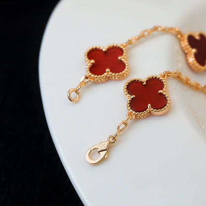 [Charm Aries Jewelry]CLOVER 5 MOTIFS RED AGATE  BRACELET