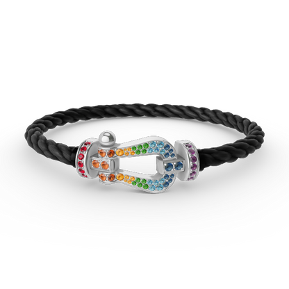 [Charm Aries Jewelry]FORC LARGE HORSESHOE  COLORED DIAMOND BRACELET SILVER