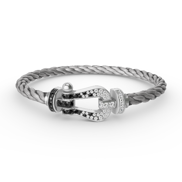 [Charm Aries Jewelry]FORCE LARGE HORSESHOE BLACK WHITE DIAMOND BRACELET SILVER