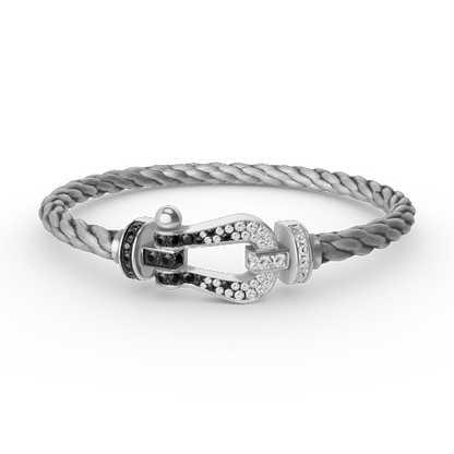 [Charm Aries Jewelry]FORCE LARGE HORSESHOE BLACK WHITE DIAMOND BRACELET SILVER