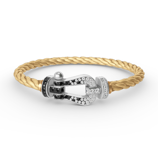 [Charm Aries Jewelry]FORCE LARGE HORSESHOE BLACK WHITE DIAMOND BRACELET SILVER