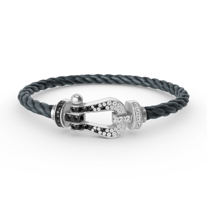 [Charm Aries Jewelry]FORCE LARGE HORSESHOE BLACK WHITE DIAMOND BRACELET SILVER