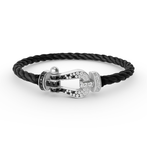 [Charm Aries Jewelry]FORCE LARGE HORSESHOE BLACK WHITE DIAMOND BRACELET SILVER