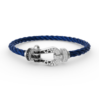 [Charm Aries Jewelry]FORCE LARGE HORSESHOE BLACK WHITE DIAMOND BRACELET SILVER