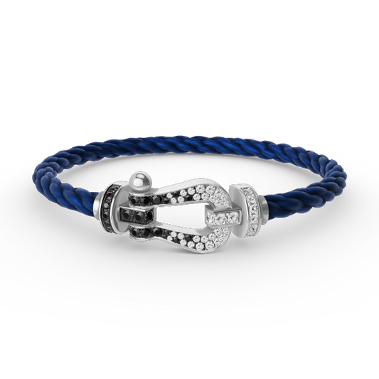 [Charm Aries Jewelry]FORCE LARGE HORSESHOE BLACK WHITE DIAMOND BRACELET SILVER