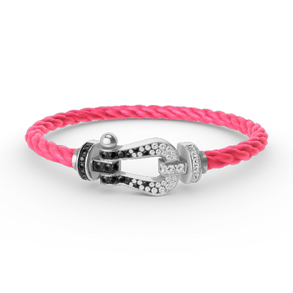 [Charm Aries Jewelry]FORCE LARGE HORSESHOE BLACK WHITE DIAMOND BRACELET SILVER
