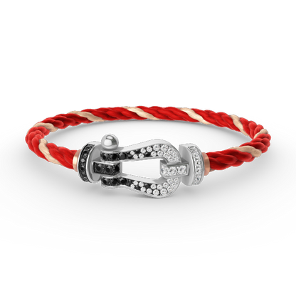 [Charm Aries Jewelry]FORCE LARGE HORSESHOE BLACK WHITE DIAMOND BRACELET SILVER