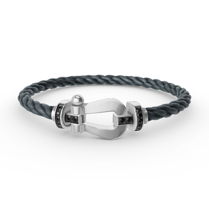 [Charm Aries Jewelry]FORCE LARGE HORSESHOE BLACK DIAMOND BRACELET SILVER
