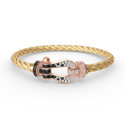 [Charm Aries Jewelry]FORCE LARGE HORSESHOE BLACK WHITE DIAMOND BRACELET ROSE GOLD