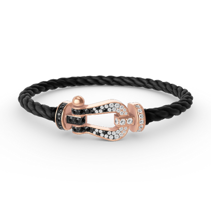 [Charm Aries Jewelry]FORCE LARGE HORSESHOE BLACK WHITE DIAMOND BRACELET ROSE GOLD