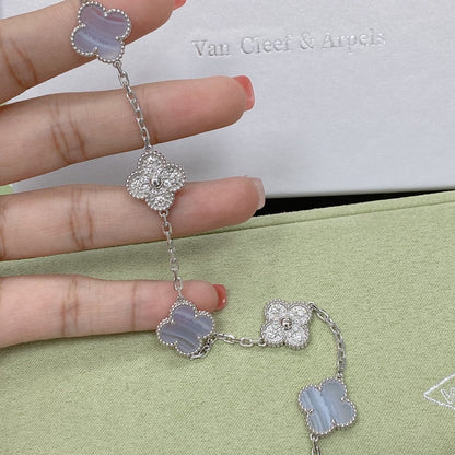 [Charm Aries Jewelry]CLOVER  5 MOTIF DIAMOND PURPLE CHALCEDONY BRACELET SILVER