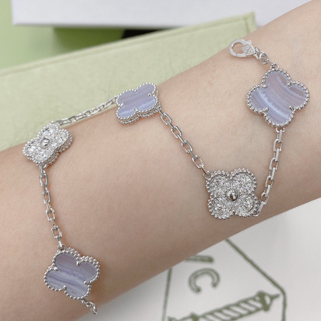 [Charm Aries Jewelry]CLOVER  5 MOTIF DIAMOND PURPLE CHALCEDONY BRACELET SILVER