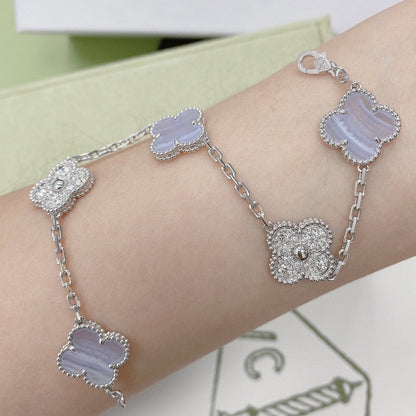 [Charm Aries Jewelry]CLOVER  5 MOTIF DIAMOND PURPLE CHALCEDONY BRACELET SILVER