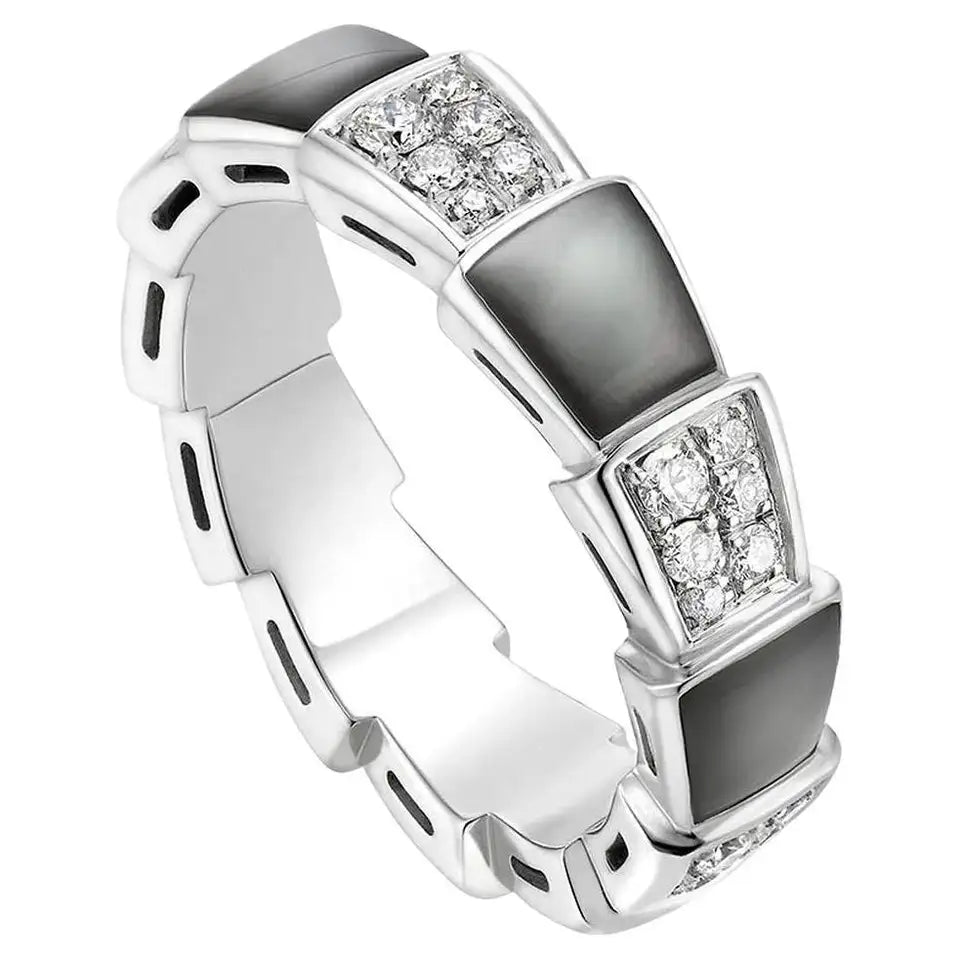 [Charm Aries Jewelry]SERPENTI RING SILVER DIAMOND BLACK MOP 4MM