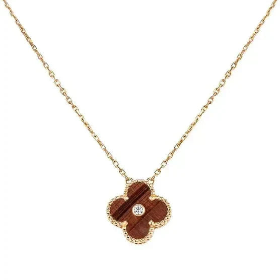 [Charm Aries Jewelry]CLOVER 15MM DIAMOND AND YELLOW TIGER'S EYE AGATE necklace