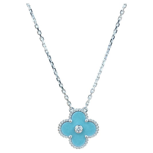 [Charm Aries Jewelry]CLOVER 15MM DIAMOND SVRES PORCELAIN  NECKLACE SILVER