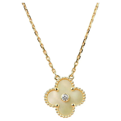 [Charm Aries Jewelry]CLOVER 15MM DIAMOND GOLD MOTHER OF PEARL NECKLACE