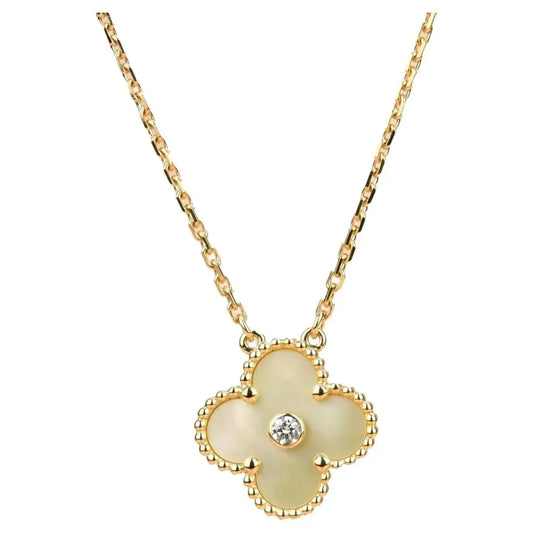 [Charm Aries Jewelry]CLOVER 15MM DIAMOND GOLD MOTHER OF PEARL NECKLACE