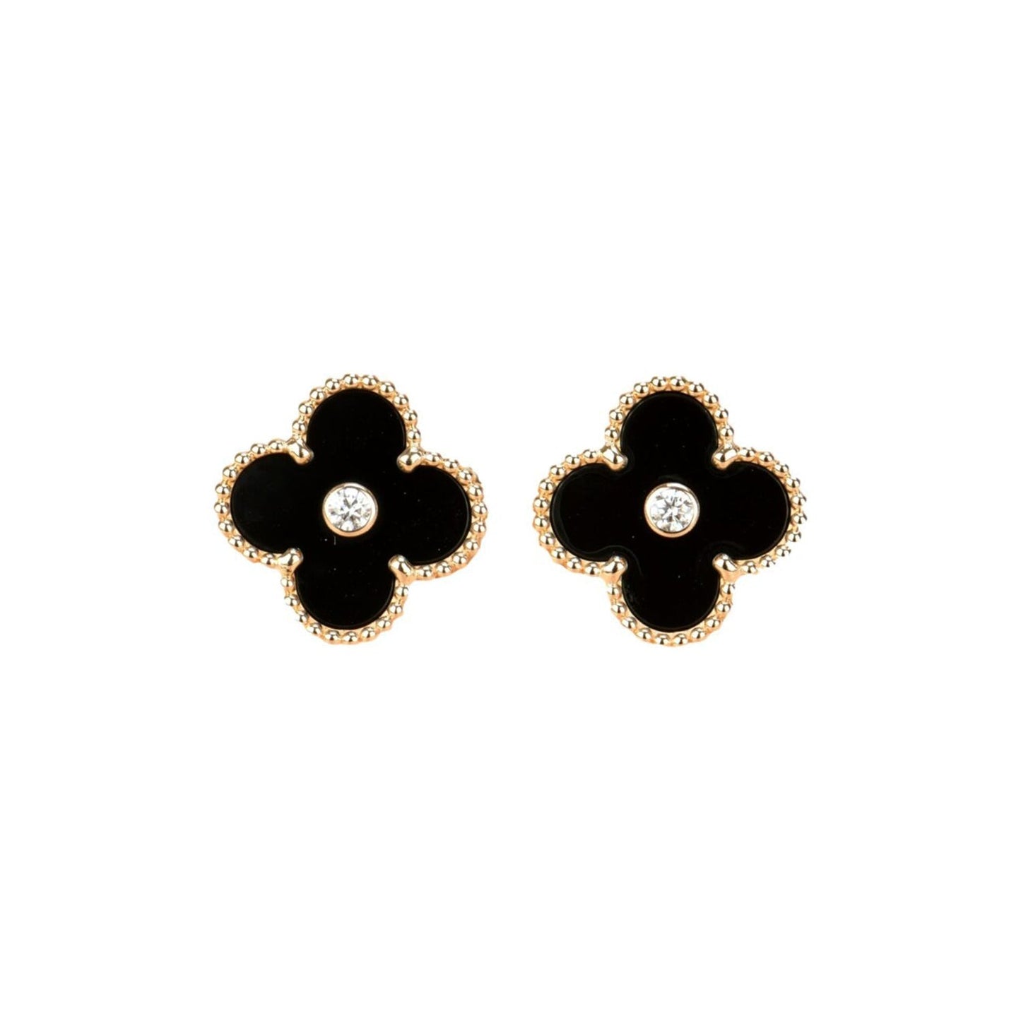 [Charm Aries Jewelry]CLOVER MEDIUM 1 MOTIFS ONYX DIAMOND EARRINGS