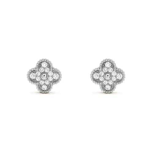 [Charm Aries Jewelry]CLOVER 1 MOTIFS DIAMOND STUD EARRINGS SILVER