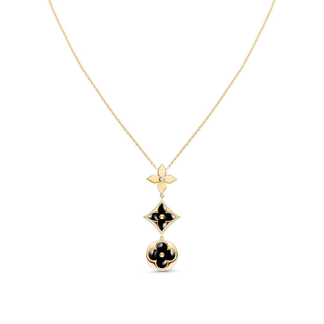 [Charm Aries Jewelry]STAR AND SUN ONYX PINK GOLD NECKLACE