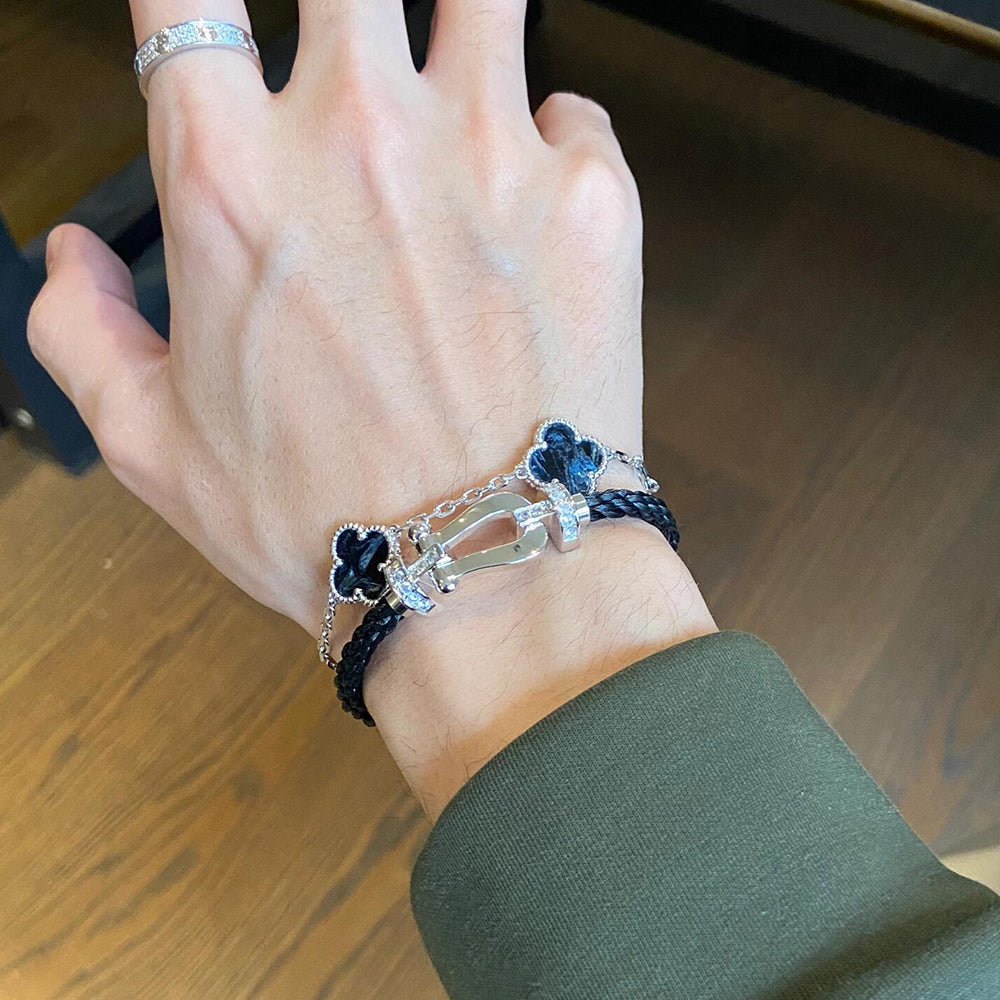 [Charm Aries Jewelry]CLOVER 5 MOTIF PIETERSITE SILVER BRACELET