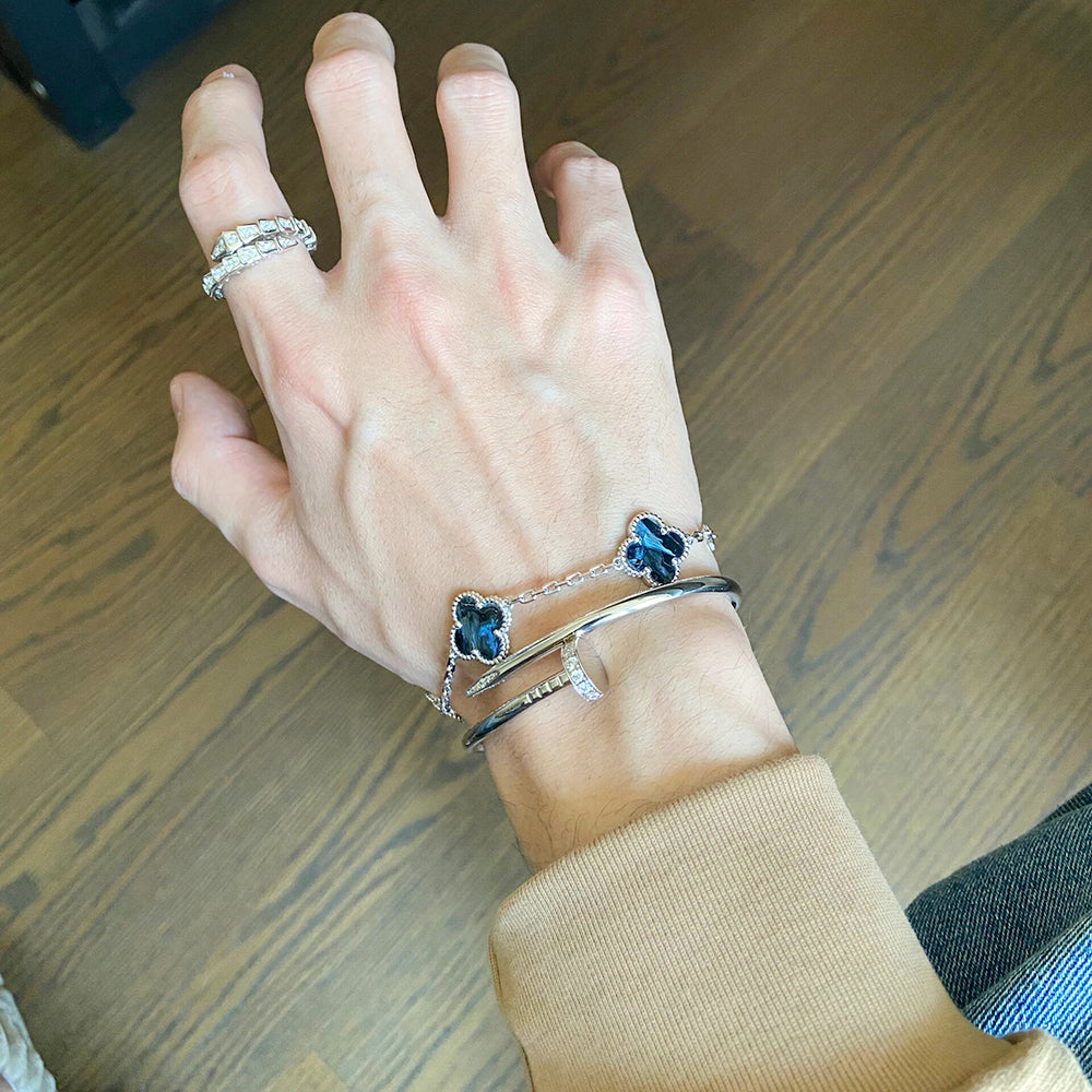 [Charm Aries Jewelry]CLOVER 5 MOTIF PIETERSITE SILVER BRACELET