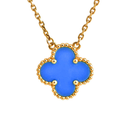 [Charm Aries Jewelry]CLOVER 15MM BLUE AGATE NECKLACE