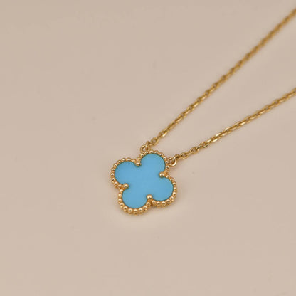 [Charm Aries Jewelry]CLOVER 15MM VINTAGE TURQUOISE NECKLACE