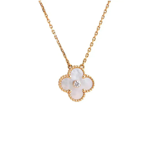 [Charm Aries Jewelry]CLOVER 15MM DIAMOND WHITE FRITILLARIA NECKLACE
