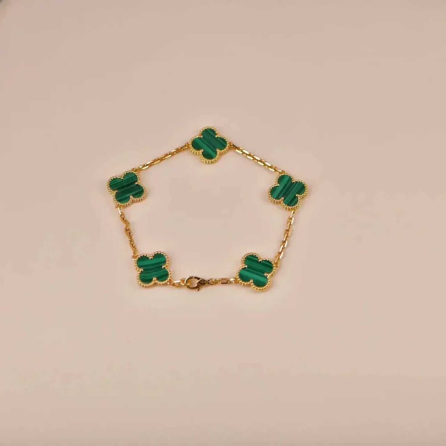 [Charm Aries Jewelry]CLOVER 5 MOTIFS MALACHITE BRACELET