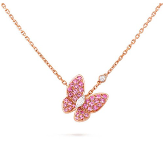 [Charm Aries Jewelry]BUTTERFLY RED DIAMOND ROSE GOLD NECKLACE