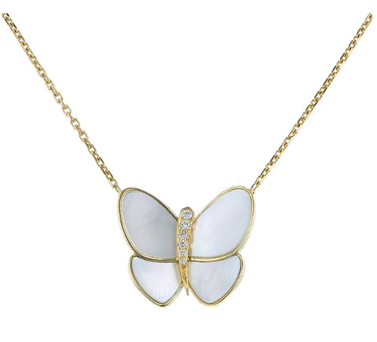 [Charm Aries Jewelry]BUTTERFLY GOLD MOP DIAMOND NECKLACE