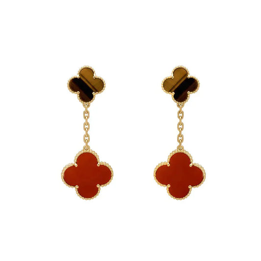 [Charm Aries Jewelry]CLOVER  2 MOTIF  TIGER EYE CARNELIAN EARRINGS