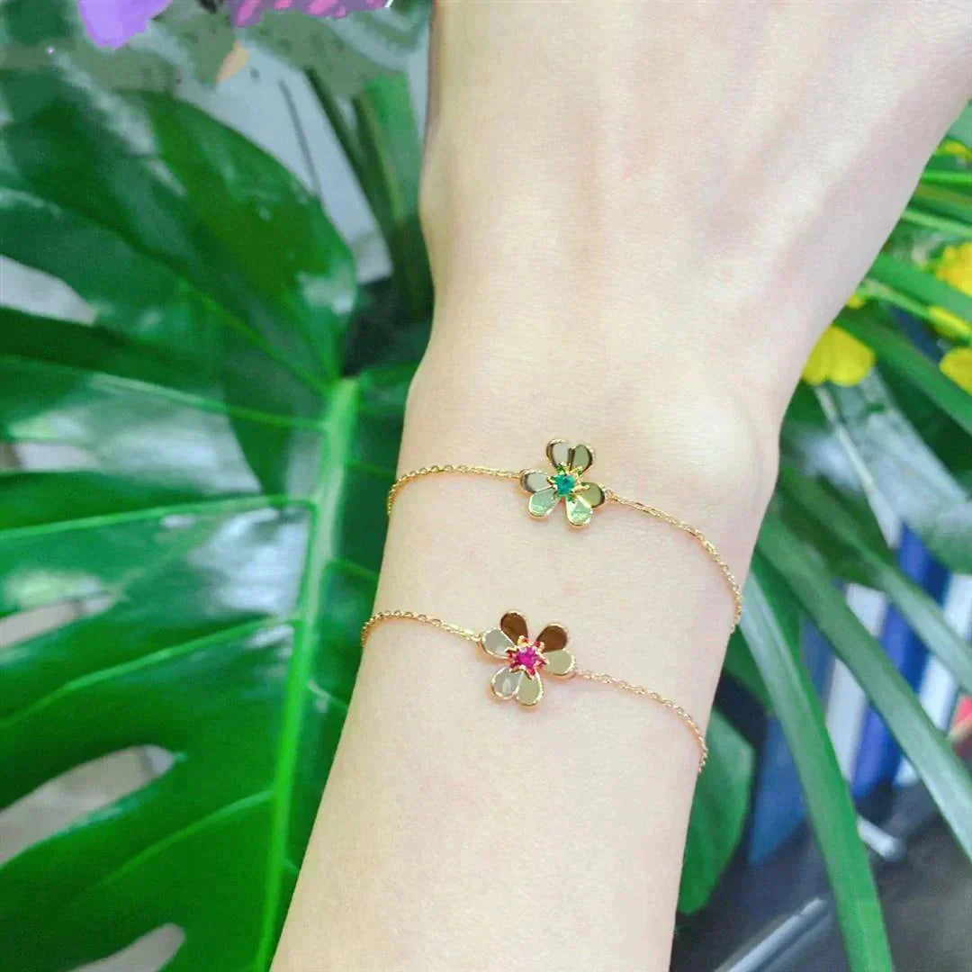 [Charm Aries Jewelry]FRIVOLE GOLD FLOWER PINK MALACHITE BRACELET
