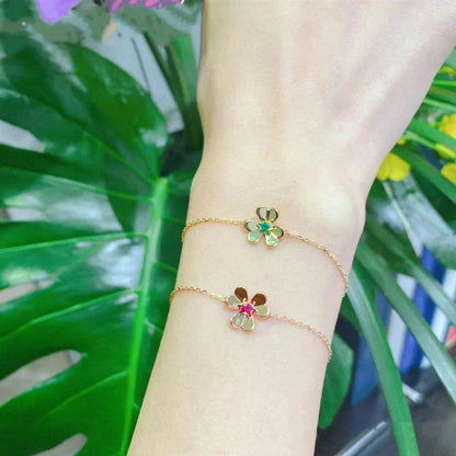 [Charm Aries Jewelry]FRIVOLE GOLD FLOWER PINK MALACHITE BRACELET