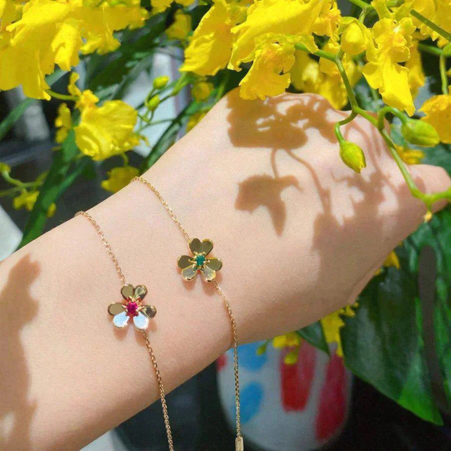 [Charm Aries Jewelry]FRIVOLE GOLD FLOWER PINK MALACHITE BRACELET