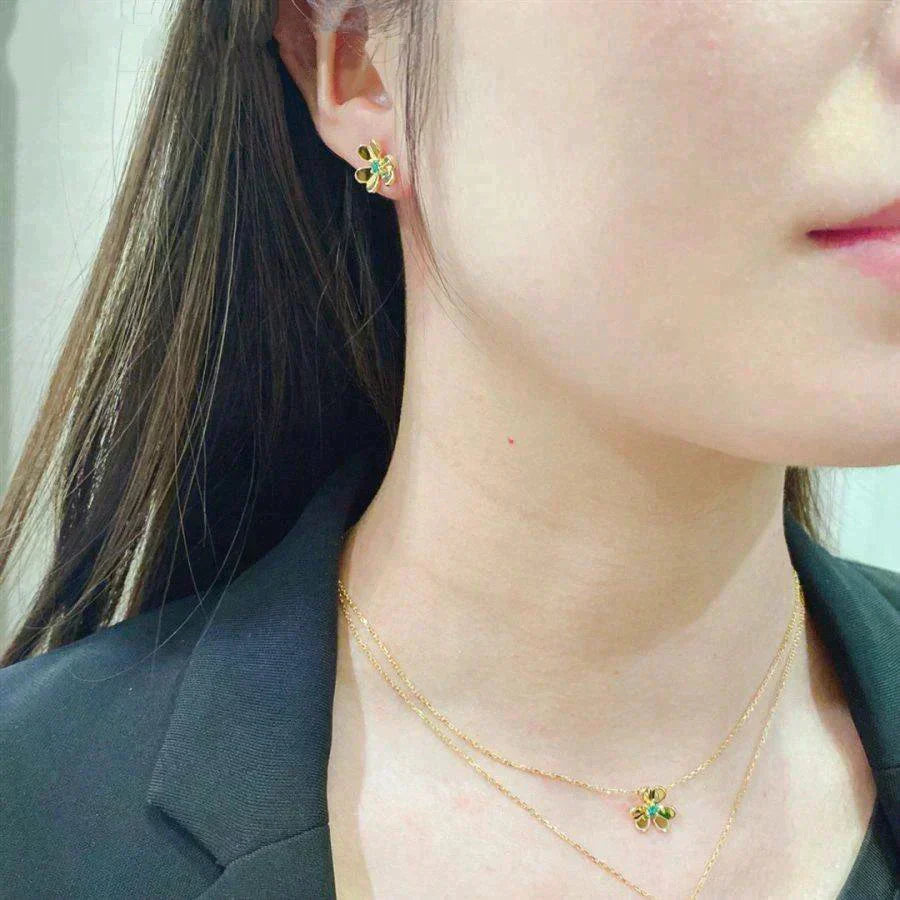 [Charm Aries Jewelry]FRIVOLE  FLOWER MALACHITE EARRINGS