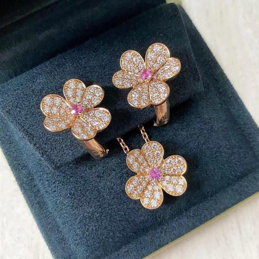 [Charm Aries Jewelry]FRIVOLE PINK GOLD FLOWER DIAMOND EARRINGS