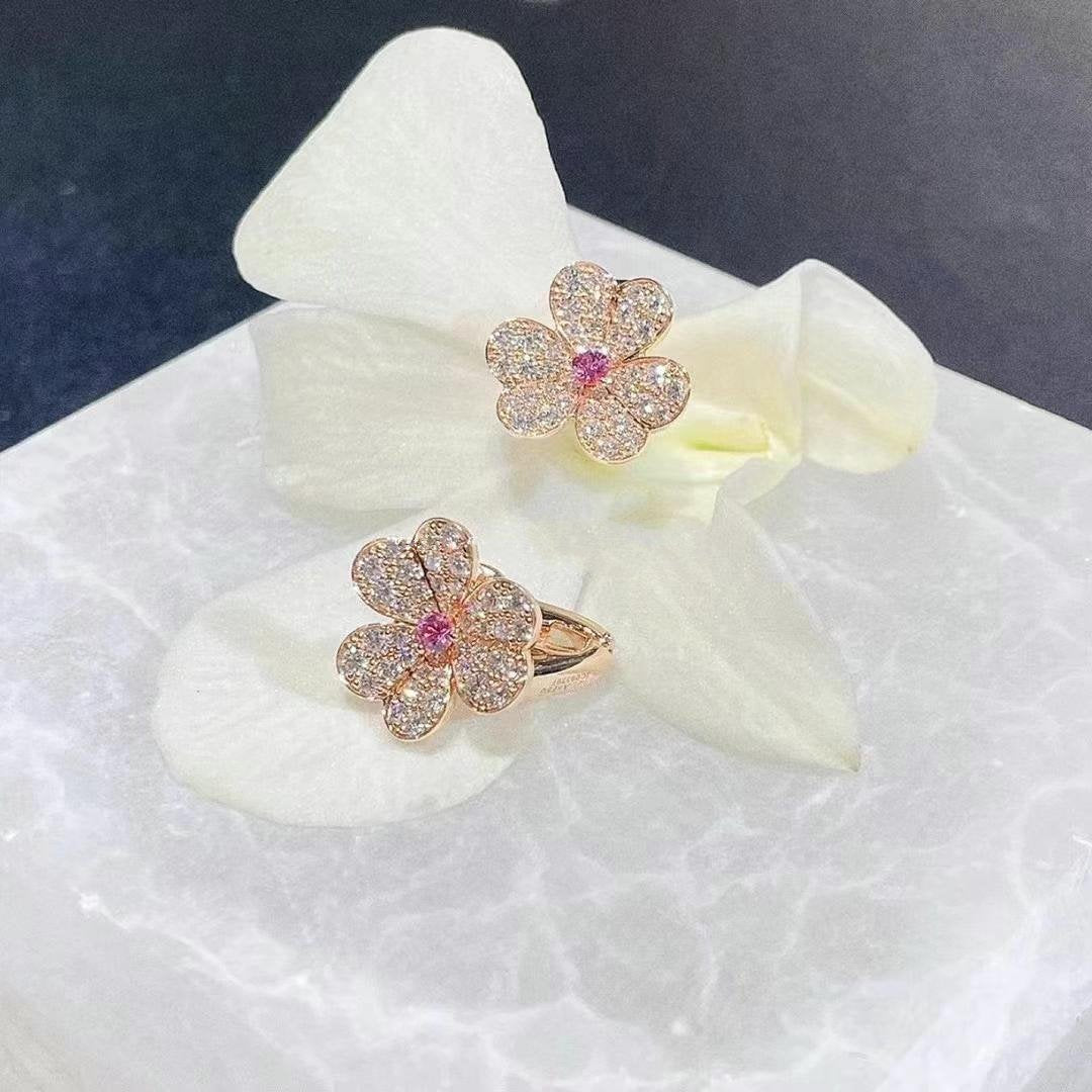 [Charm Aries Jewelry]FRIVOLE PINK GOLD FLOWER DIAMOND EARRINGS