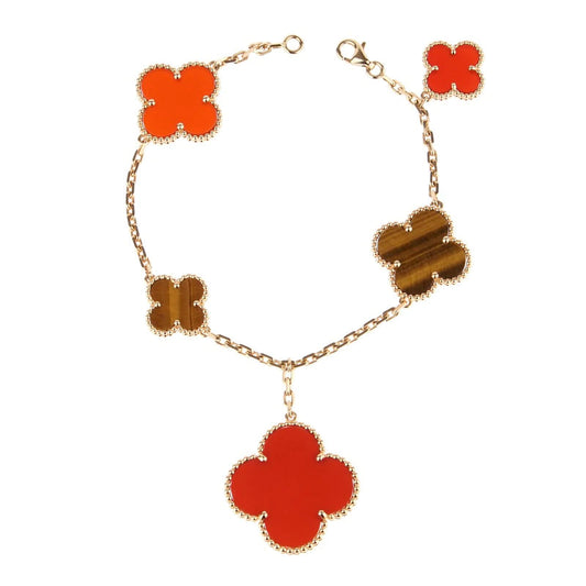 [Charm Aries Jewelry]CLOVER BRACELET 5 MOTIFS CARNELIAN TIGER EYE